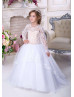 Long Sleeves White Lace Tulle Buttons Back Fabulous Flower Girl Dress